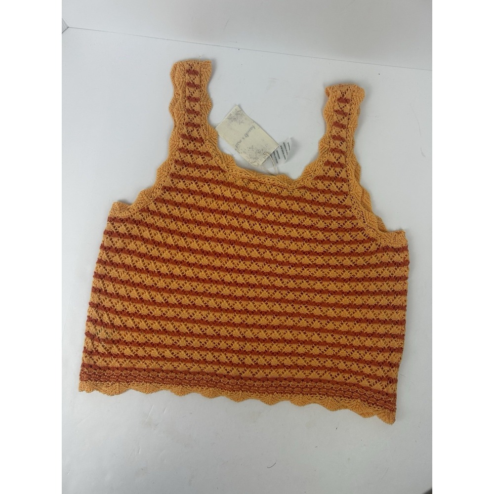 Crocheted Orange Stripped Cropped Tank Top NWT SZ L Women's - Picture 2 of 3